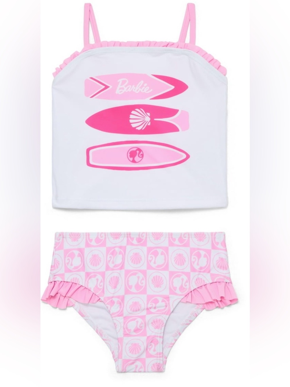 BRAND NEW Barbie White and Pink Surfboard Print Tankini Set Size 3T